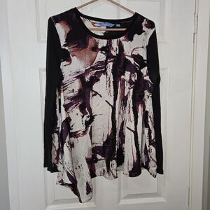 Simply Vera Vera Wang Abstract Long Sleeve Top - Black and Cream